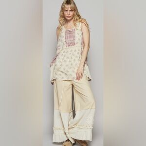 POL round neck regular fit sleeveless top, plaid, distressed detail size: Multi